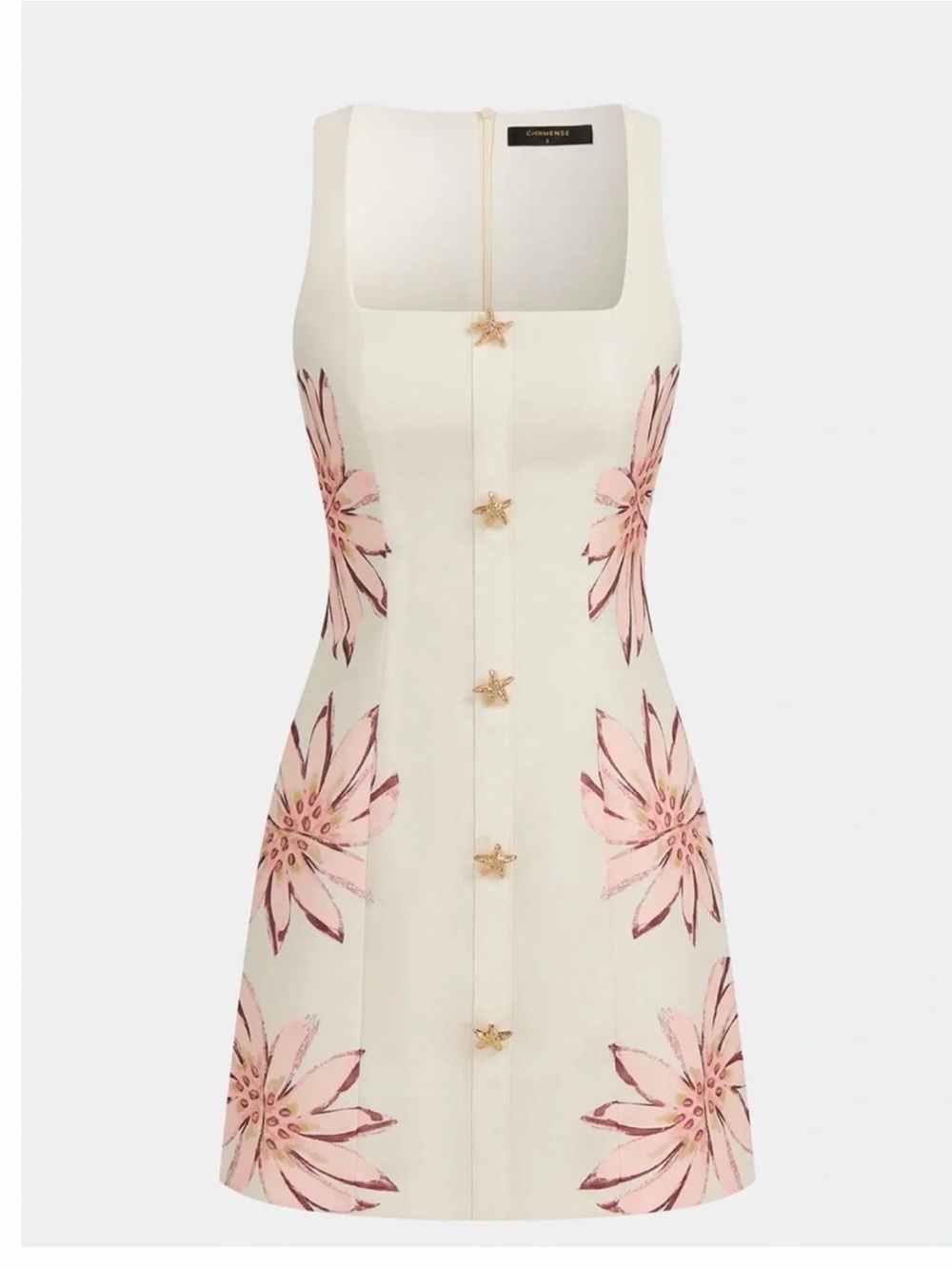 Commense Cream Floral Embellished Square-Neck Dress